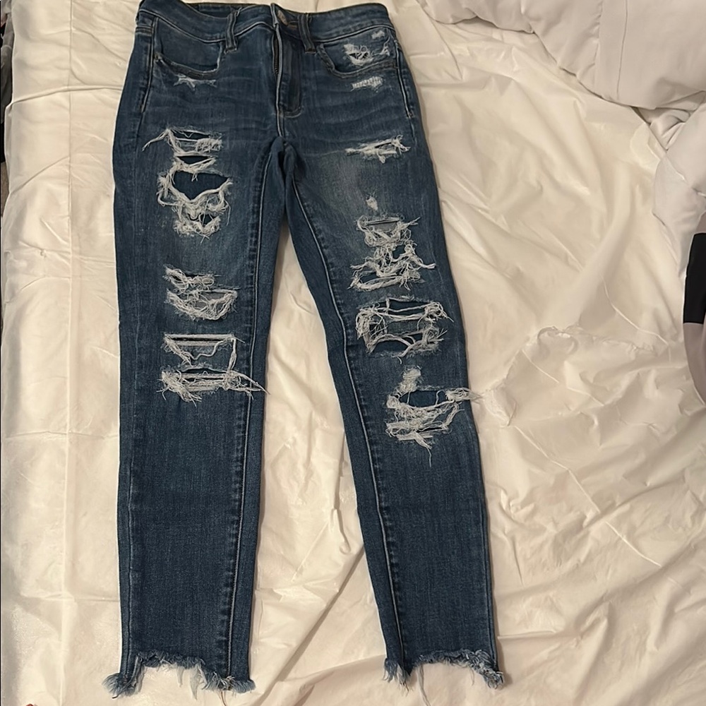 American Eagle Blue Skinny Distressed Jeans